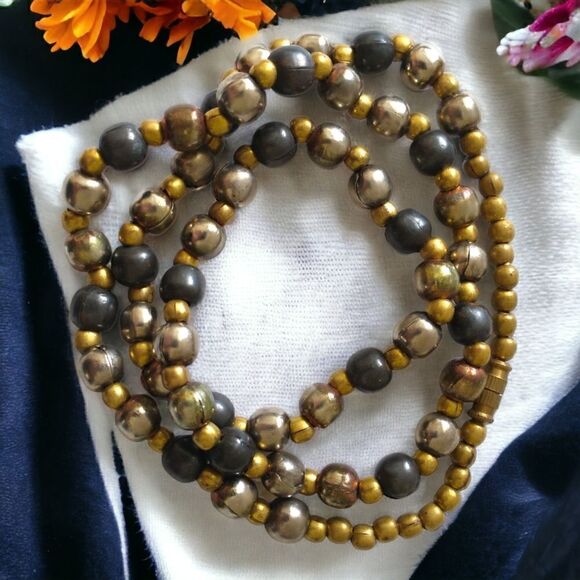 Metal Bead Chain Necklace Mixed Metals HEAVY Strand Biker Rocker Fairy Grunge - Picture 12 of 16